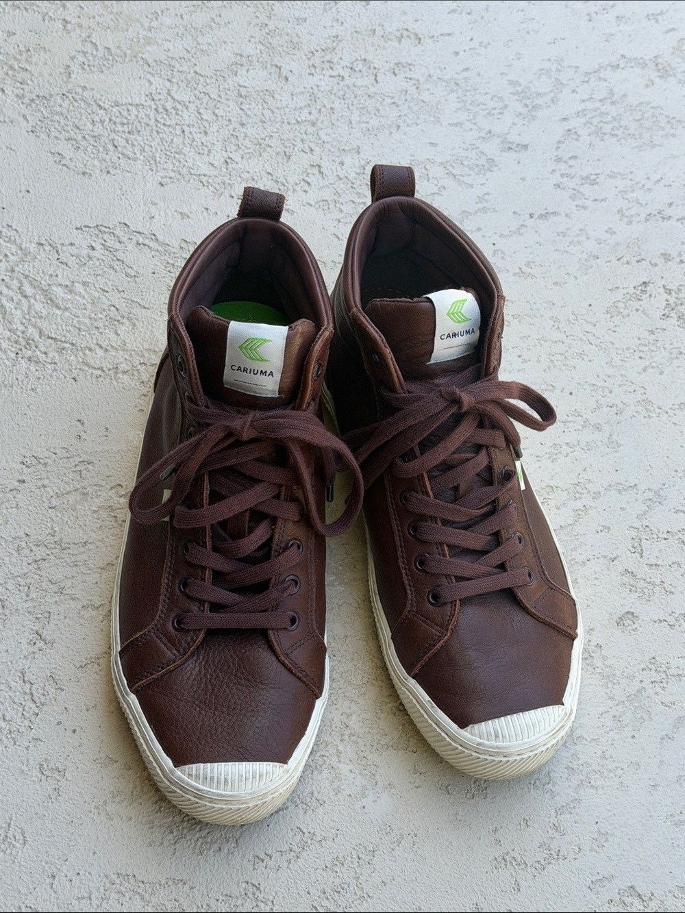 Cariuma Men's Dark Brown Leather High-Top lace up Sneakers size 11.5